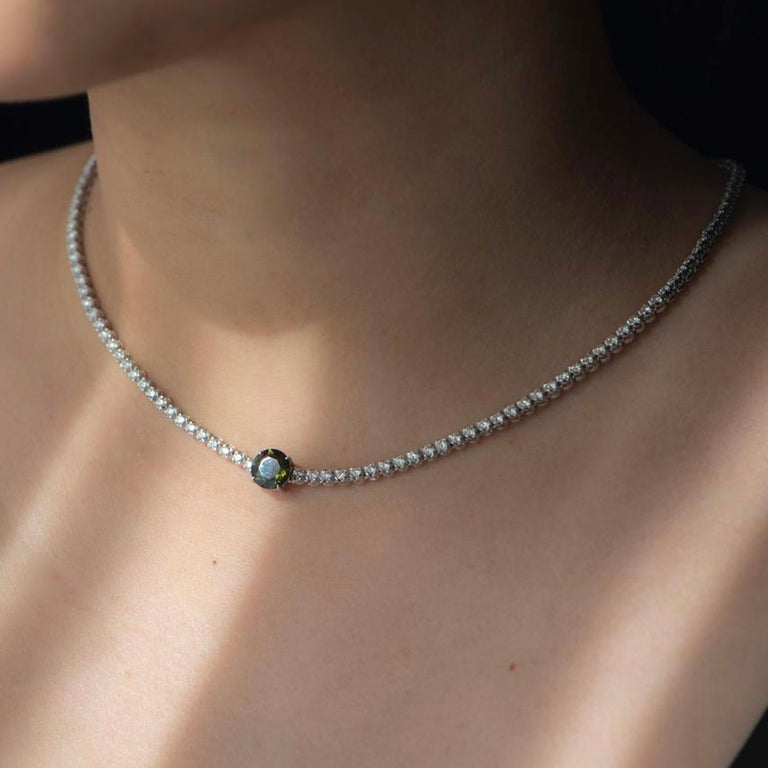 Moldavite & Diamond Necklace (Coming Soon!)